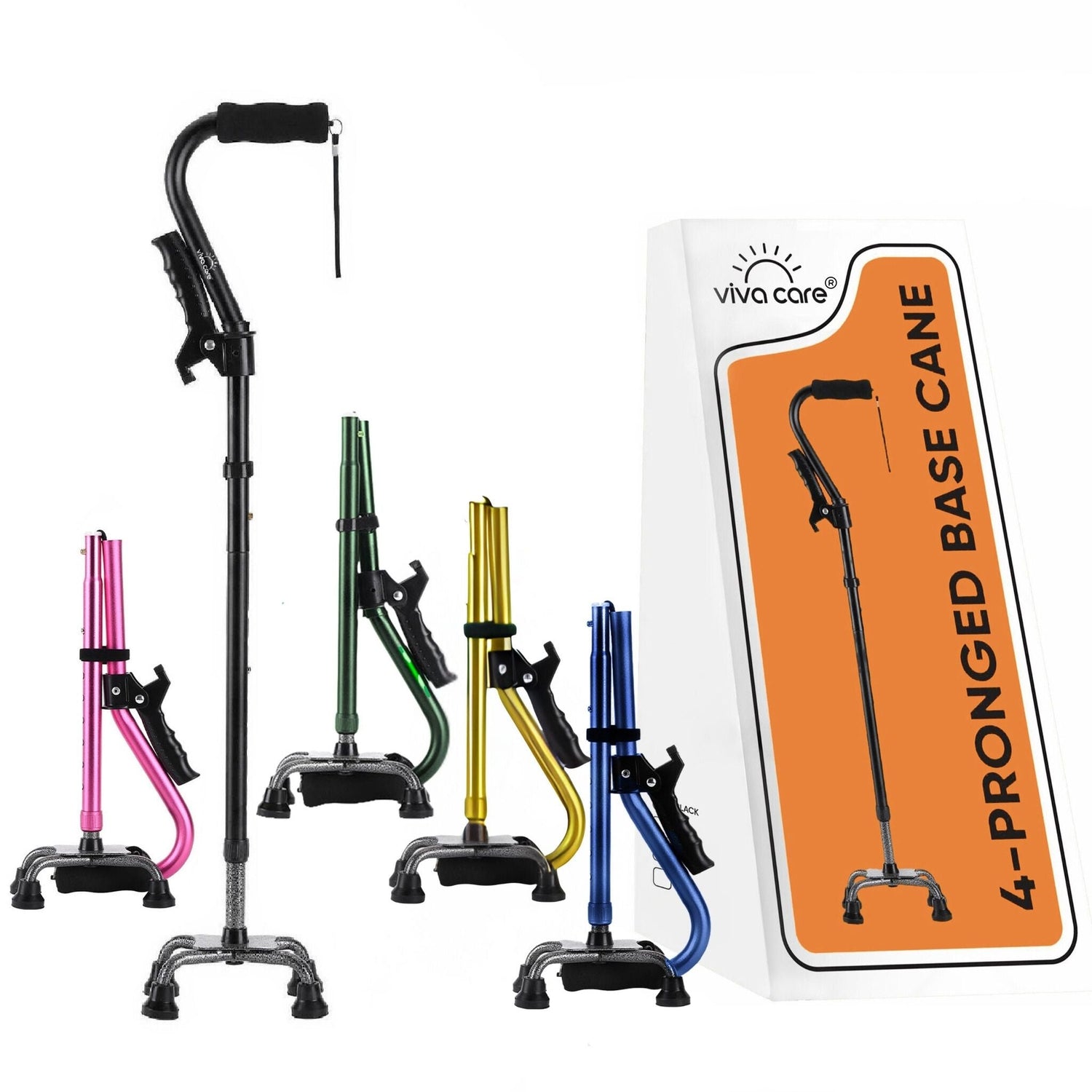 Walking Cane with 4 Prongs & Extra Side Handle