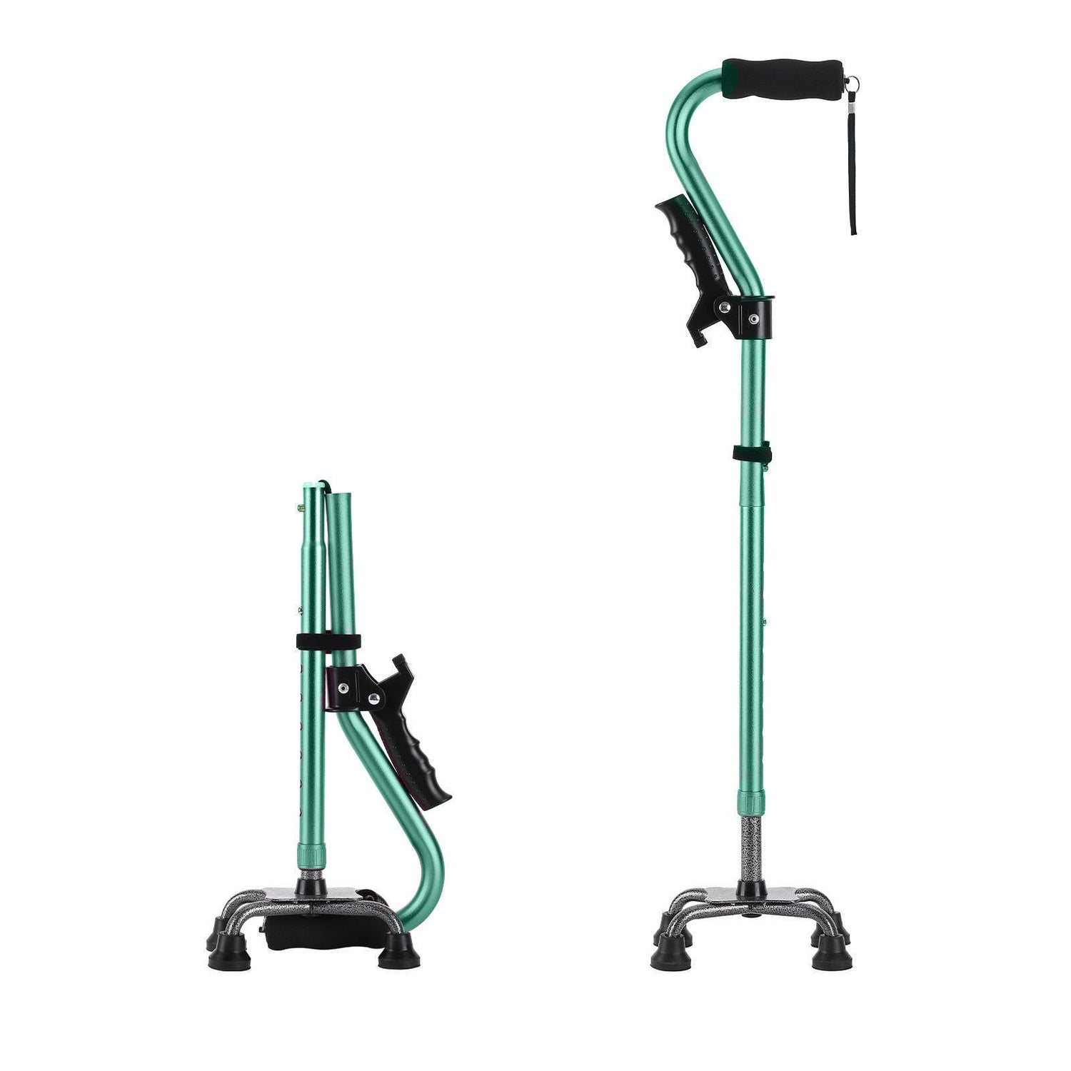 Walking Cane with 4 Prongs & Extra Side Handle (Green)