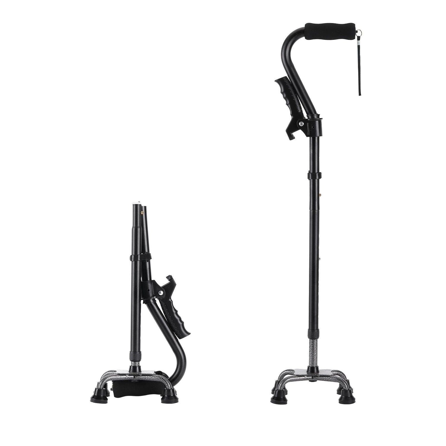 Walking Cane with 4 Prongs & Extra Side Handle (Black)