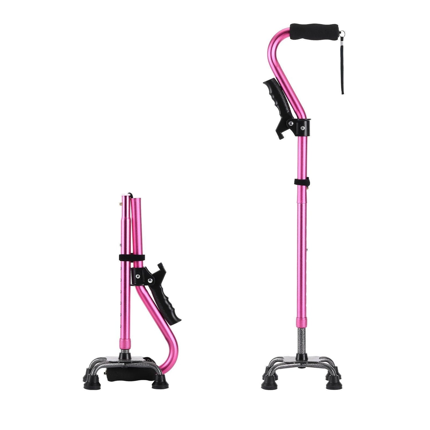 Walking Cane with 4 Prongs & Extra Side Handle (Pink)