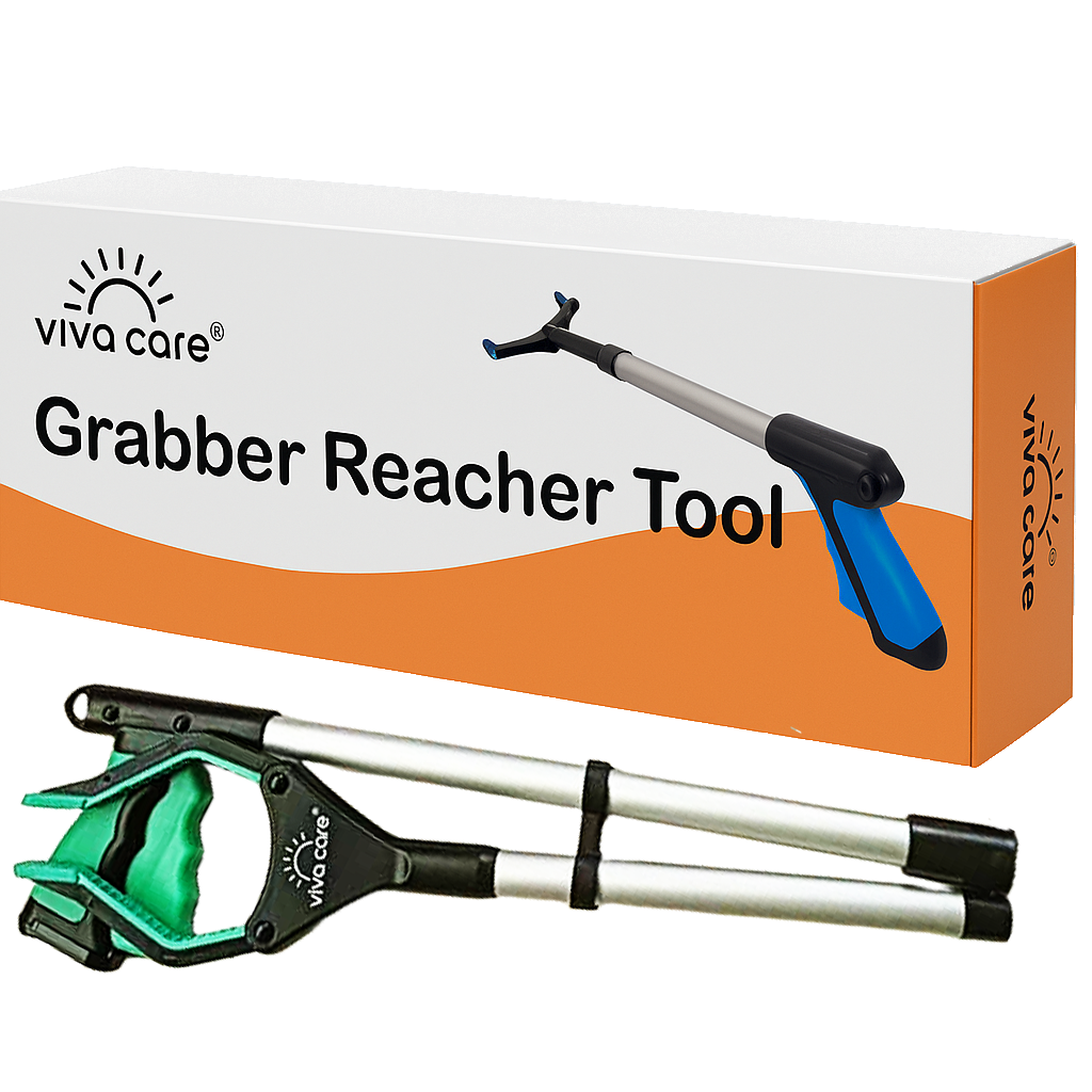 VIVA CARE Foldable Grabber Reacher for Seniors – Lightweight, Rotatable Clamp, Non-Slip Grip, 32" Long, An Arm Extension Pickup Tool, Green