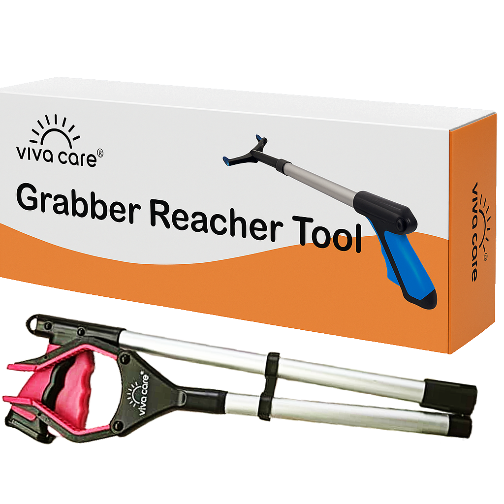 VIVA CARE Foldable Grabber Reacher for Seniors – Lightweight, Rotatable Clamp, Non-Slip Grip, 32" Long, An Arm Extension Pickup Tool, Pink