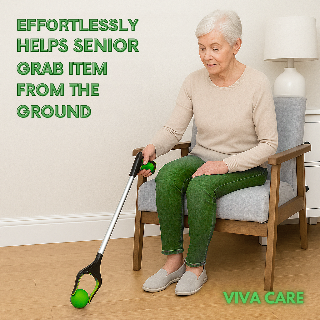 VIVA CARE Foldable Grabber Reacher for Seniors – Lightweight, Rotatable Clamp, Non-Slip Grip, 32" Long, An Arm Extension Pickup Tool, Green