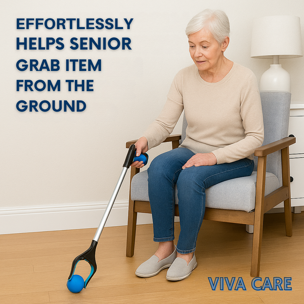 VIVA CARE Foldable Grabber Reacher for Seniors – Lightweight, Rotatable Clamp, Non-Slip Grip, 32" Long, An Arm Extension Pickup Tool, Blue