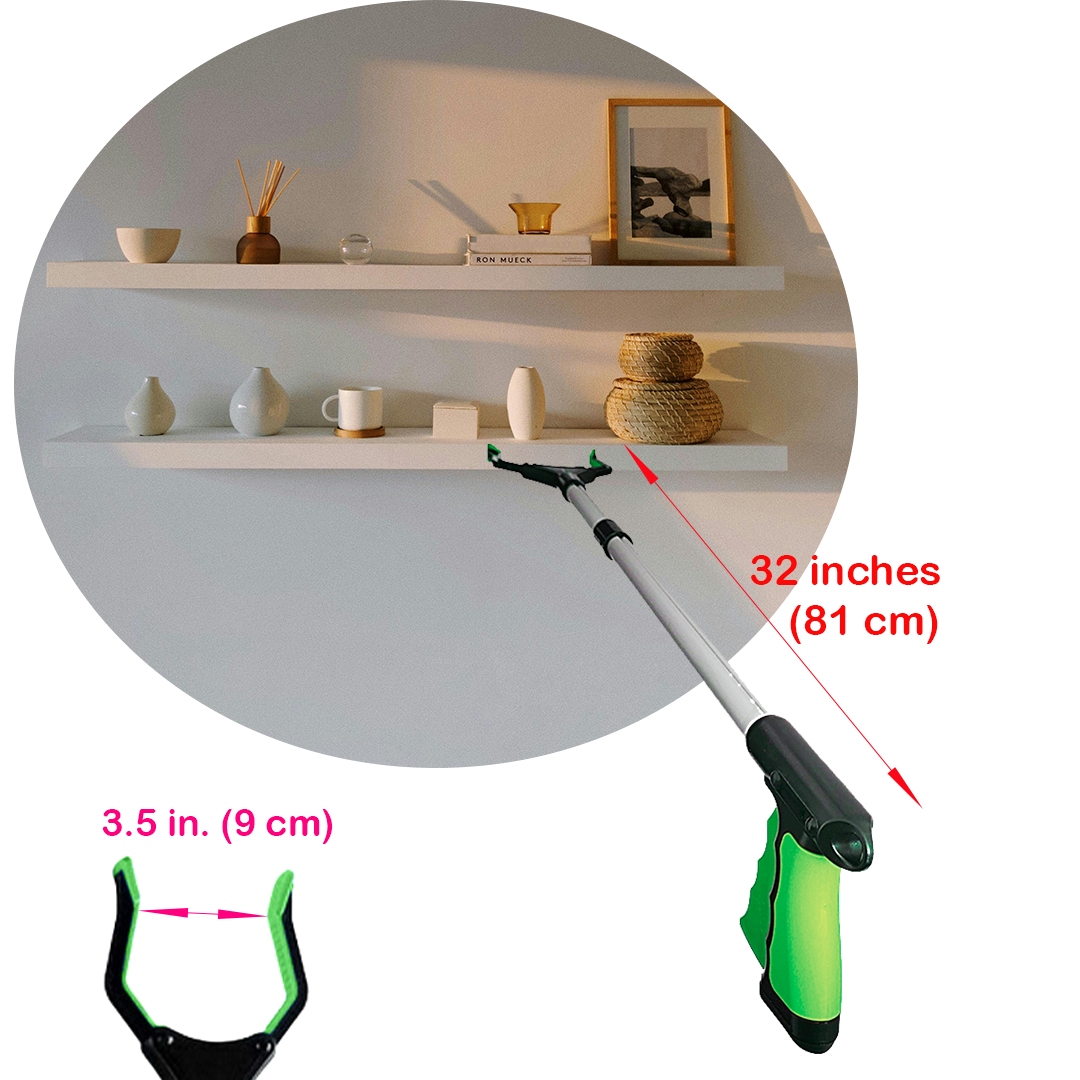 VIVA CARE Foldable Grabber Reacher for Seniors – Lightweight, Rotatable Clamp, Non-Slip Grip, 32" Long, An Arm Extension Pickup Tool, Green