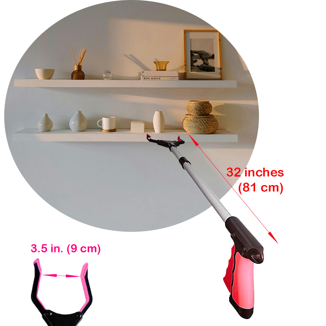 VIVA CARE Foldable Grabber Reacher for Seniors – Lightweight, Rotatable Clamp, Non-Slip Grip, 32" Long, An Arm Extension Pickup Tool, Pink