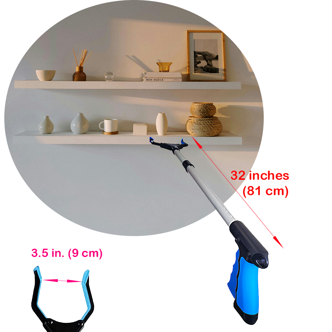 VIVA CARE Foldable Grabber Reacher for Seniors – Lightweight, Rotatable Clamp, Non-Slip Grip, 32" Long, An Arm Extension Pickup Tool, Blue