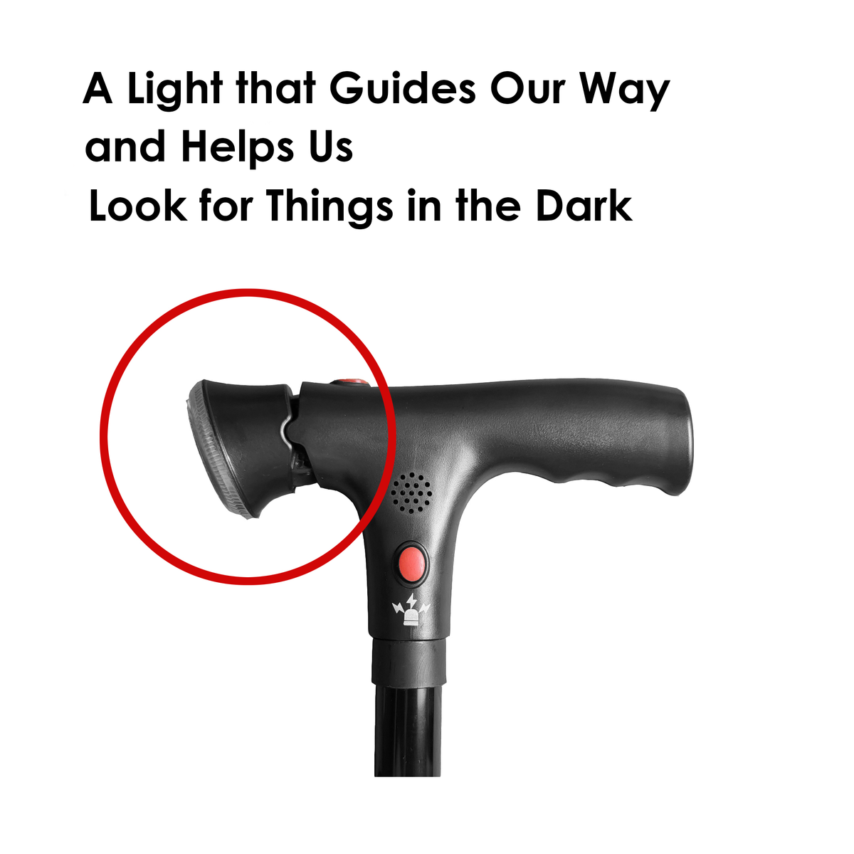 VIVA CARE Walking Stick with LED Light & Alarm – Lightweight, Foldable, Adjustable, Quad Base, Size L