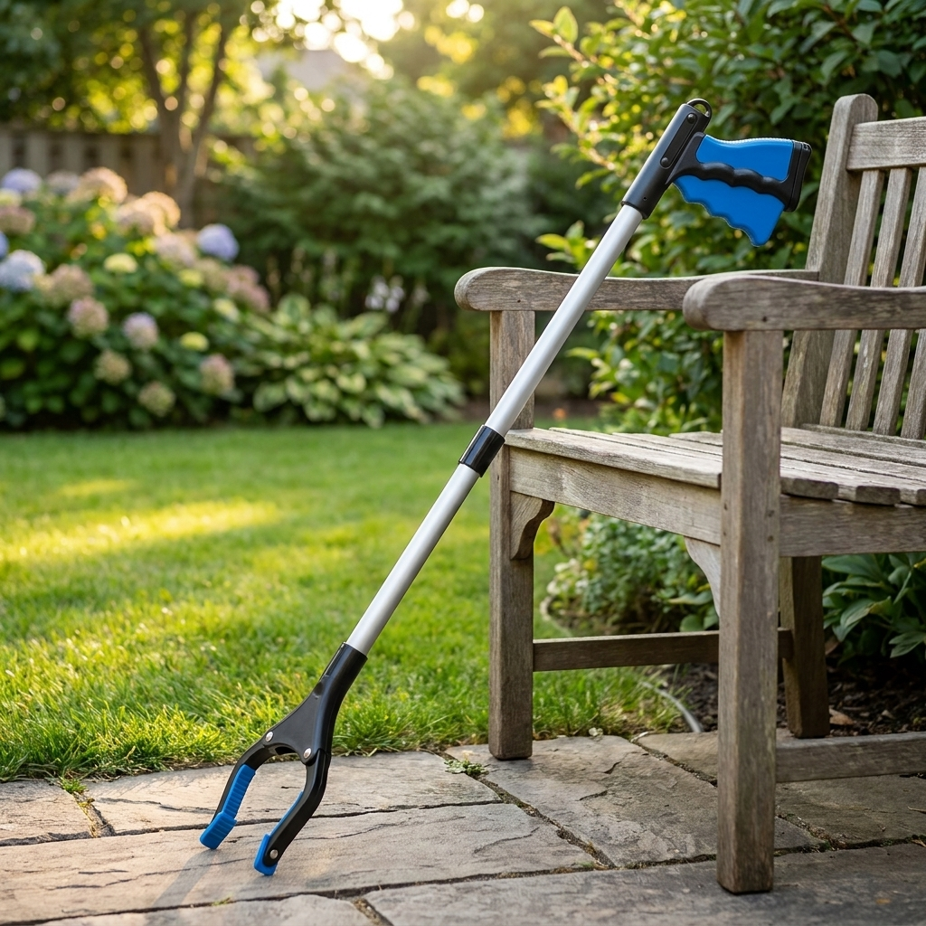 VIVA CARE Foldable Grabber Reacher for Seniors – Lightweight, Rotatable Clamp, Non-Slip Grip, 32" Long, An Arm Extension Pickup Tool, Blue